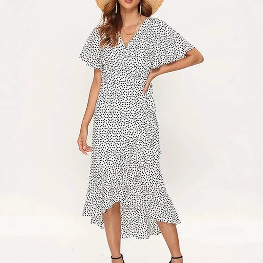 Damen Maxikleid mit floralem Design und schwingendem Saum EB
