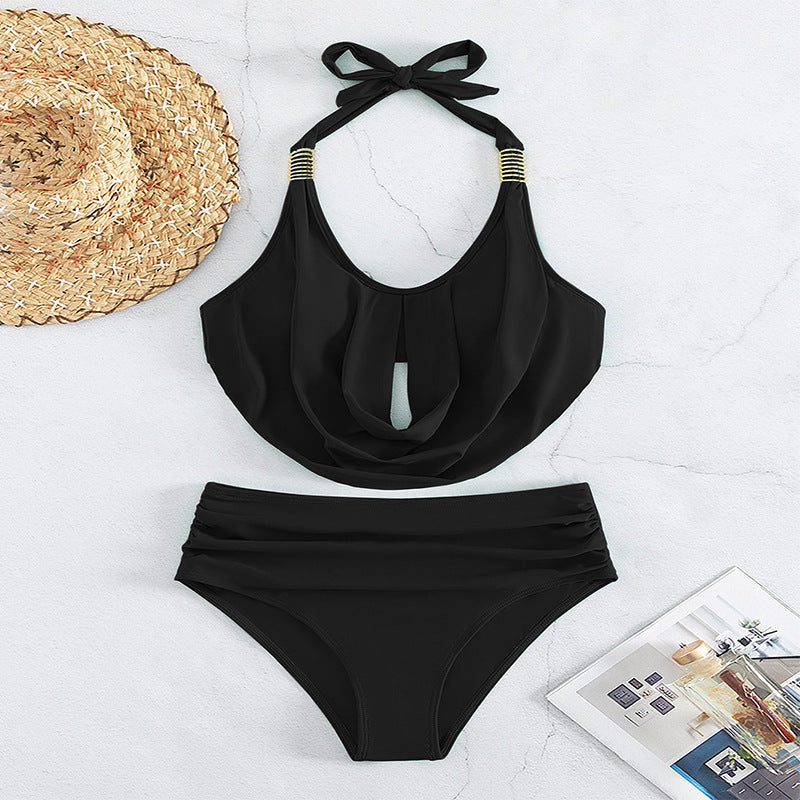Damen Eleganter Einteiler Badeanzug mit raffiniertem Wickeldesign EB