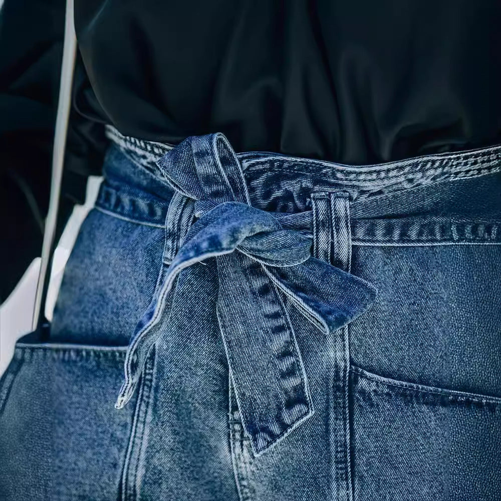 Damen Denim-Shorts mit hohem Bund und Taillengürtel EB