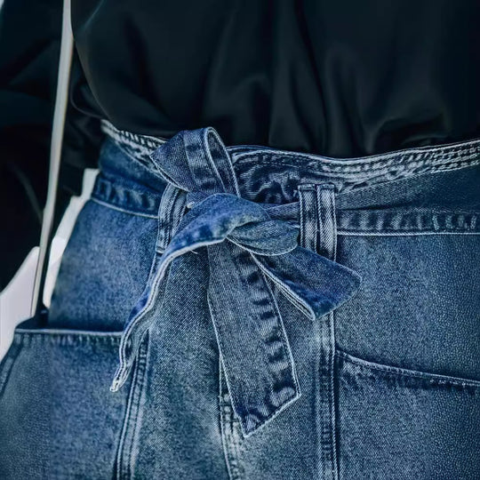 Damen Denim-Shorts mit hohem Bund und Taillengürtel EB