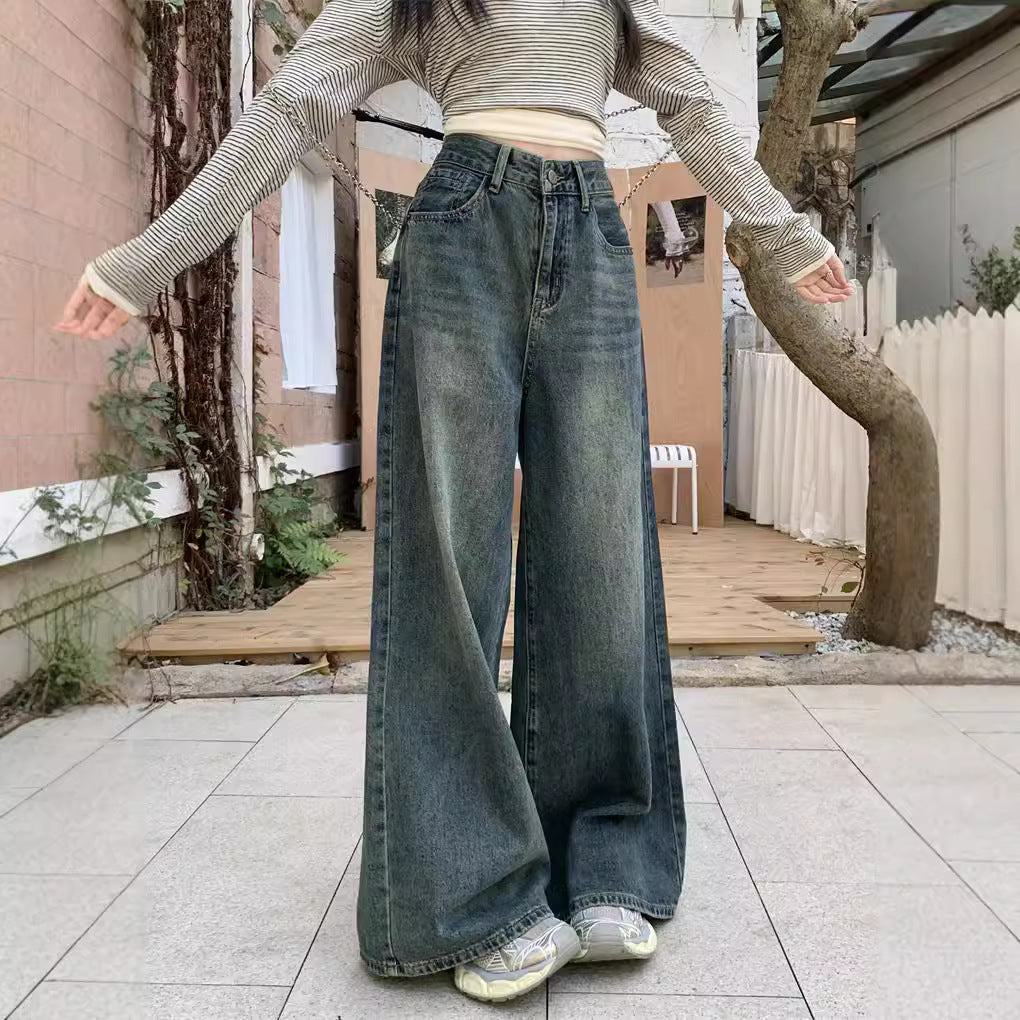 Damen Weite Denim-Hose mit hohem Bund und lässiger Passform EB
