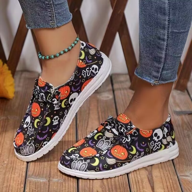 Damen Sneaker mit lustigem Halloween-Motiv und atmungsaktiver Sohle EB