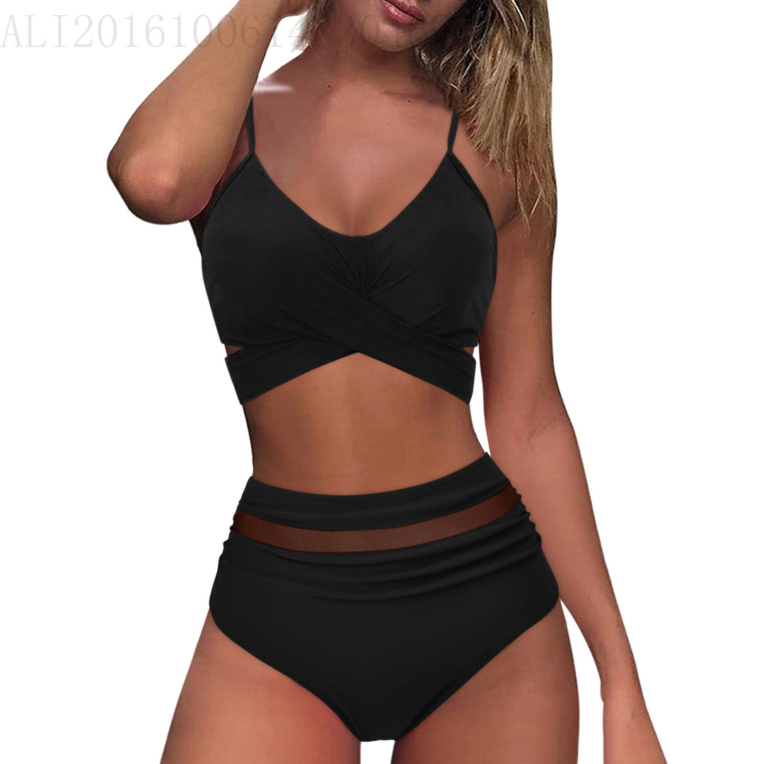 Damen High-Waist Bikini Set mit modischem Wickel-Oberteil EB