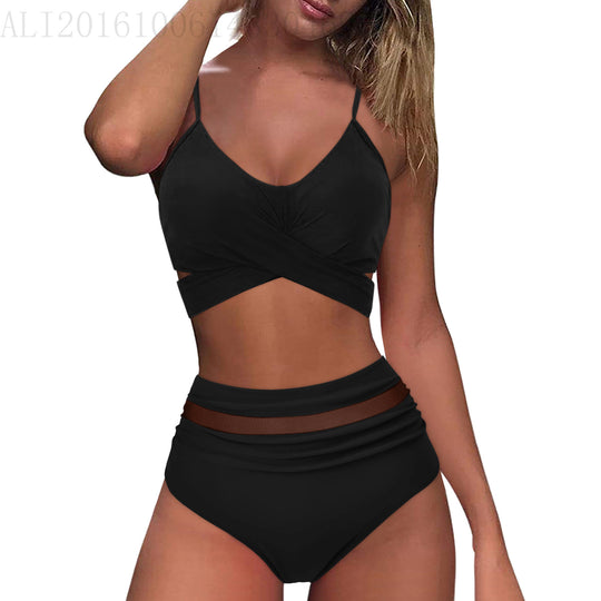 Damen High-Waist Bikini Set mit modischem Wickel-Oberteil EB