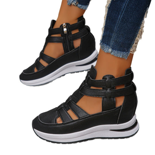 Damen Keil-Plateau Sneaker-Sandale mit Cut-Outs, Reißverschluss und gepolstertem Fußbett EB