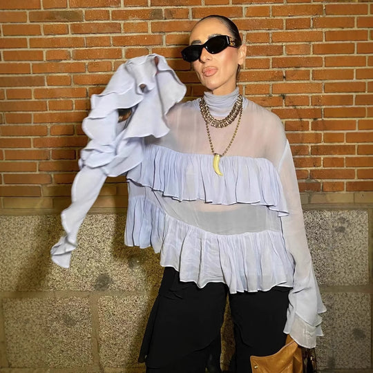 Damen Fließendes Rüschenshirt mit eleganten Details EB