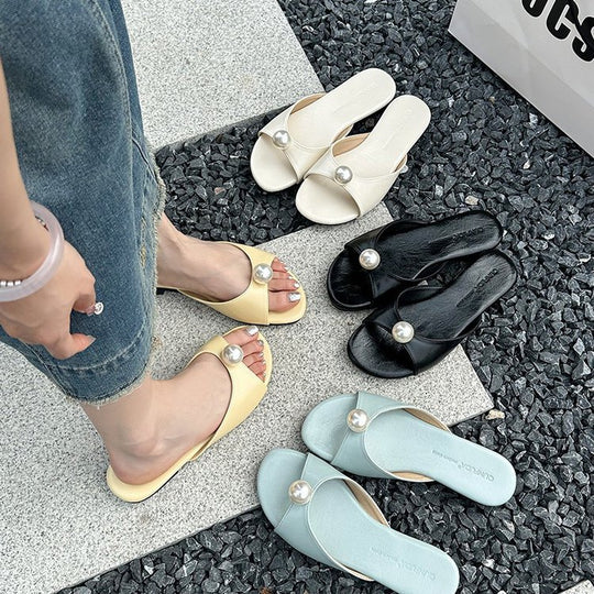 Damen elegante Mules mit Perlenakzent EB