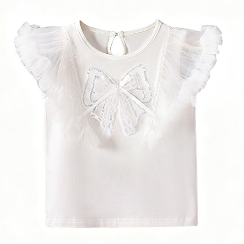 Mädchen T-Shirt mit eleganten Rüschensäumen und Schleifenmotiv EB