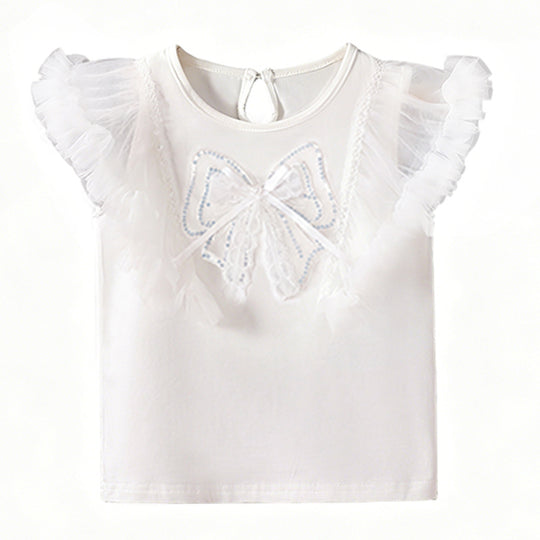 Mädchen T-Shirt mit eleganten Rüschensäumen und Schleifenmotiv EB