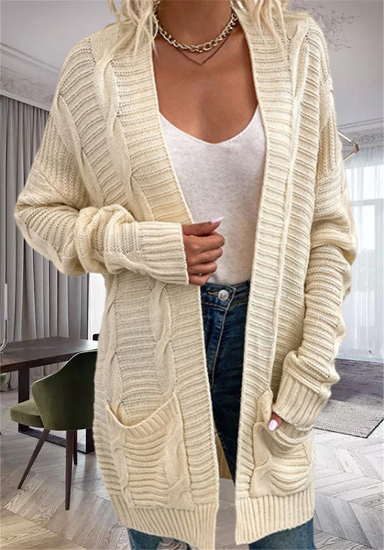 Damen Grobstrick-Cardigan mit strukturierten Ärmeln und tiefen Taschen EB