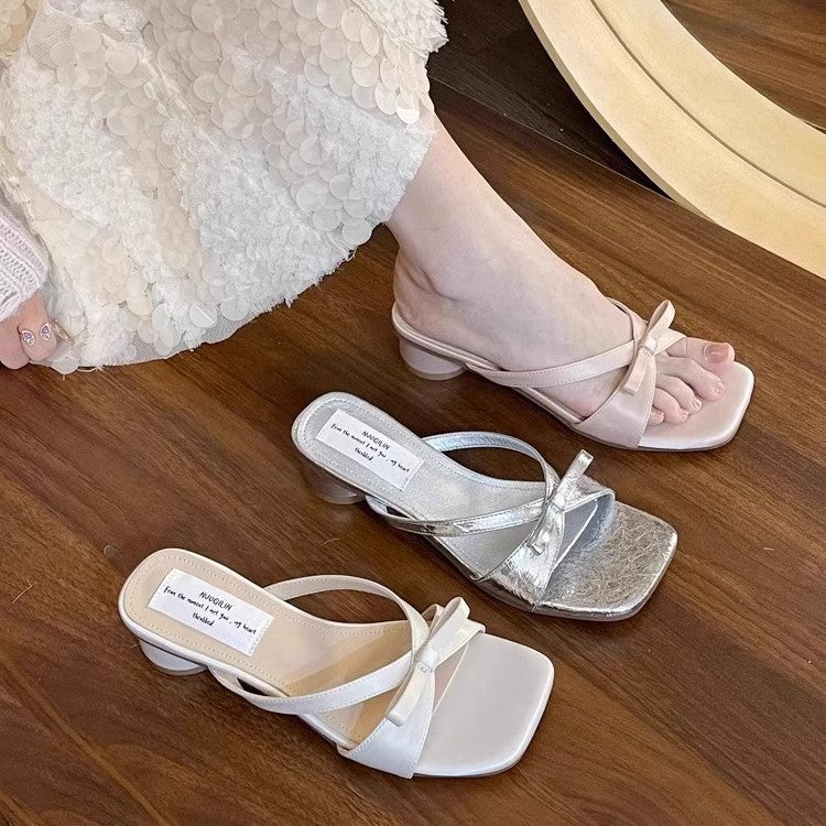 Damen elegante Mules mit dekorativem Schleifenakzent EB