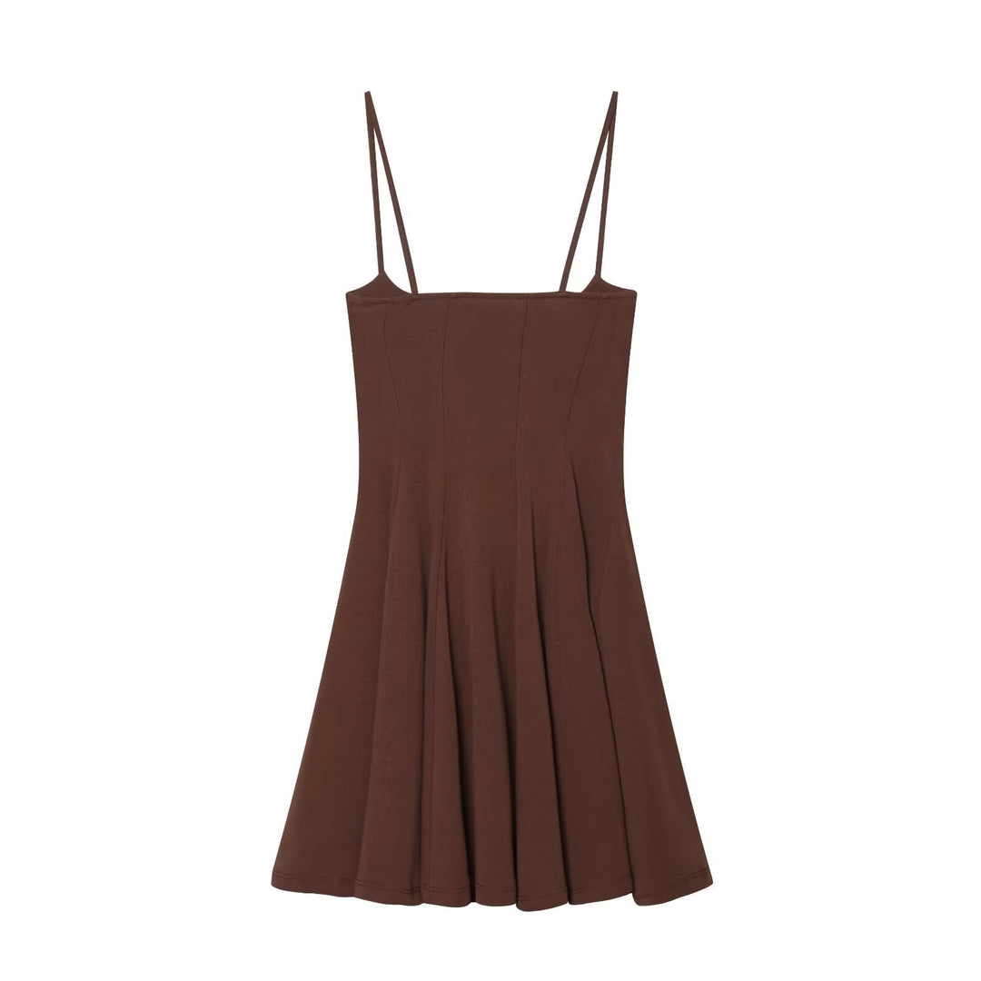 Damen luftiges Spaghettiträgerkleid mit schwingendem Rock EB