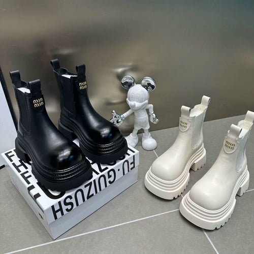 Damen Modische Chelsea-Boots mit Plateau und elastischen Einsätzen EB