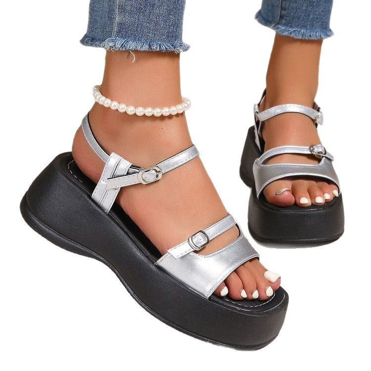 Damen modische Wedge-Sandalen mit verstellbaren Riemchen und rutschfester Sohle EB