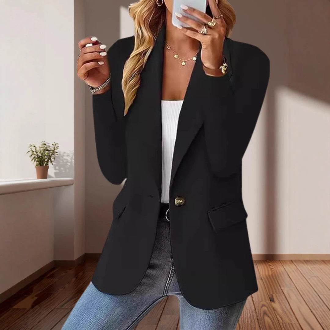 Damen Taillierter Single-Button-Blazer mit fallendem Revers und Pattentaschen EB