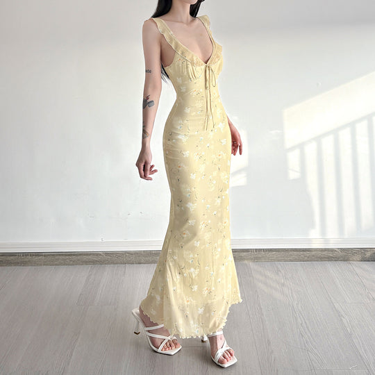 Damen Maxikleid mit floralem Design und verstellbarem Träger EB