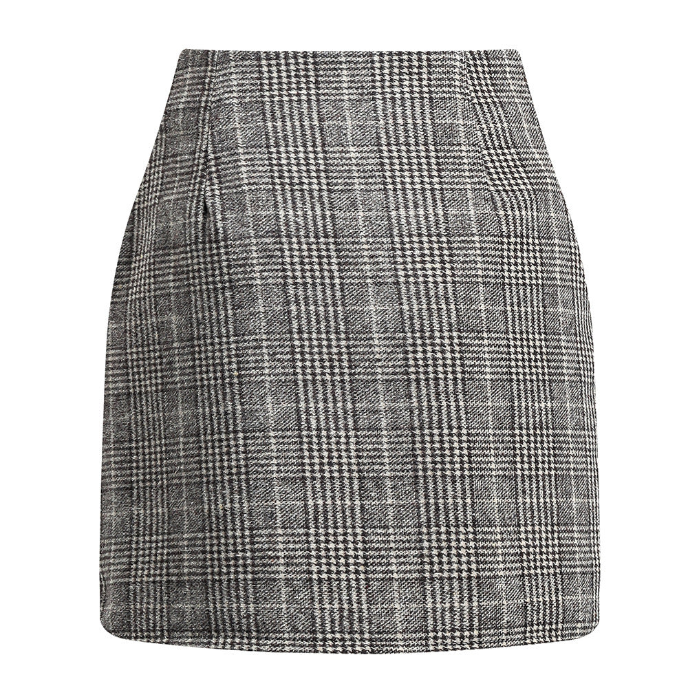 Damen Karierter Minirock mit hohem Bund und seitlichen Eingrifftaschen EB