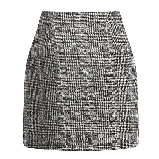 Damen Karierter Minirock mit hohem Bund und seitlichen Eingrifftaschen EB