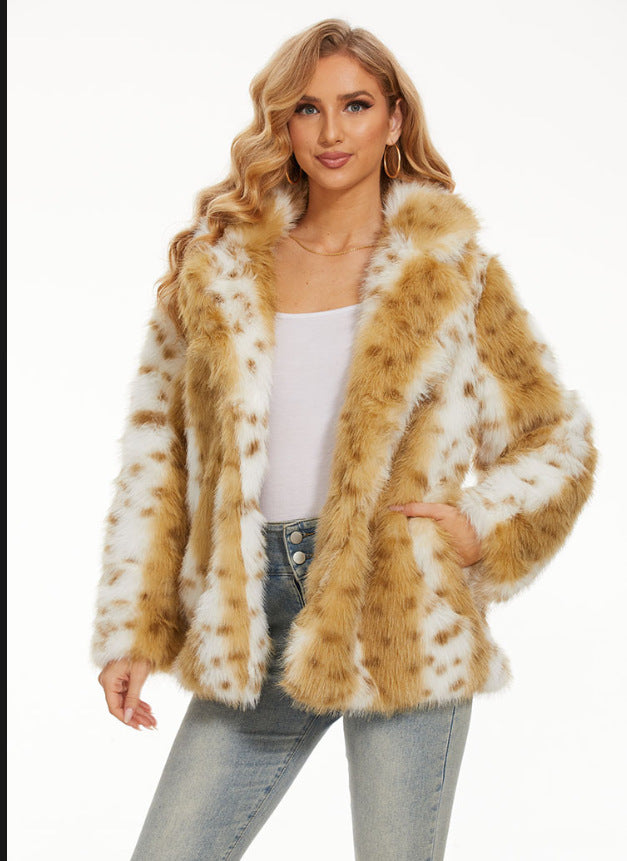 Damen Glamouröse Kunstfelljacke mit eleganten Streifen EB