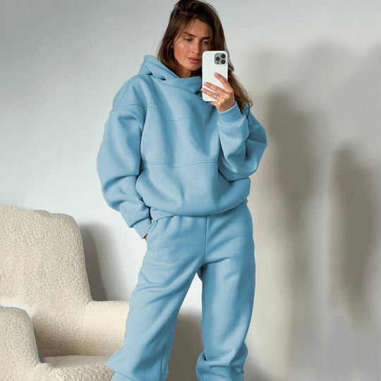 Damen Oversized Loungewear-Set aus schwerem French-Terry mit strukturierter Kapuze und Relax-Jogginghose EB