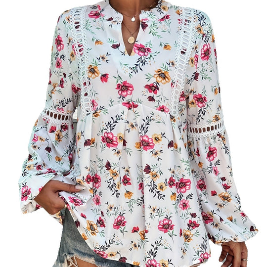Damen Bluse mit romantischem Blumendesign und Spitze EB