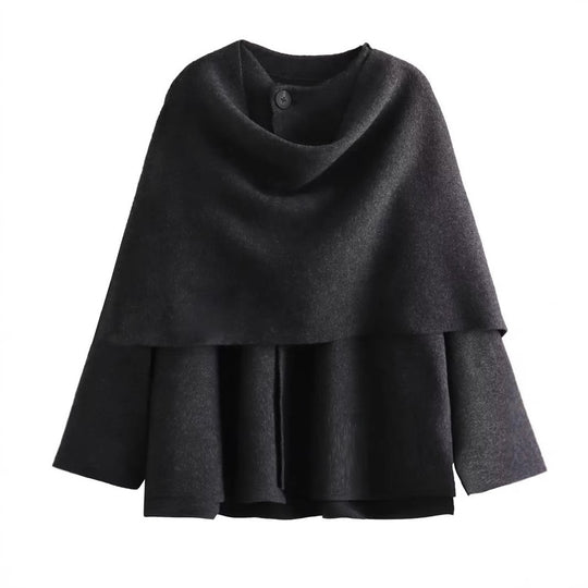 Damen schicke Wollumhangjacke mit asymmetrischem Schnitt und dekorativem Knopf EB
