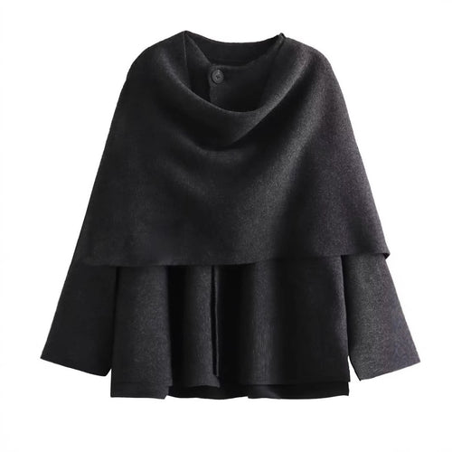 Damen schicke Wollumhangjacke mit asymmetrischem Schnitt und dekorativem Knopf EB