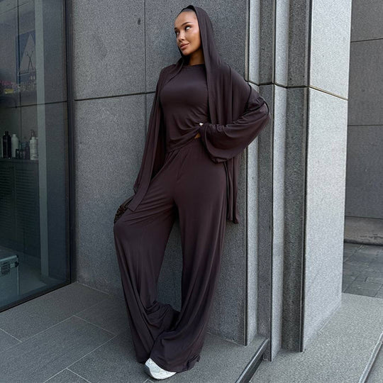 Damen elegante Loungewear-Kombination mit Kapuze und weitem Schnitt EB