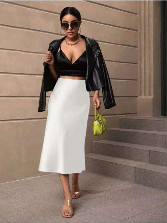 Damen Satin Rock mit schwingendem Saum und elegantem Schnitt EB
