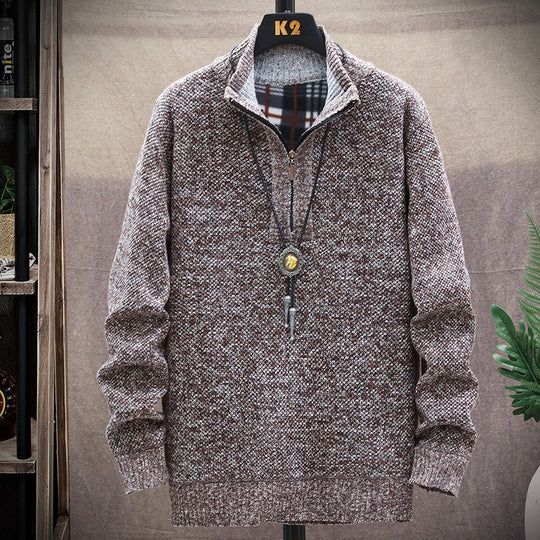 Herren modischer Strickpullover mit halbem Reißverschluss und unterschiedlichen Texturen EB