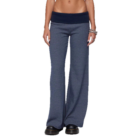 Damen weite Lounge-Hose mit elastischem Bund und maritimem Streifenmuster EB