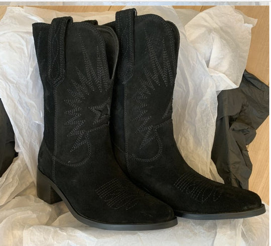 Damen nan Wildleder Westernstiefel mit spitzer Kappe und mittelhohem Blockabsatz EB