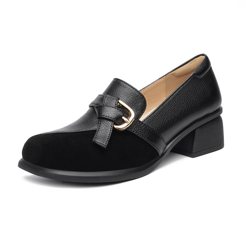 Damen Elegante Mokassins mit modischem Schnallen-Detail und komfortablem Blockabsatz EB
