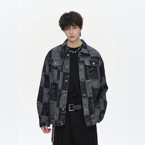 Herren Oversized Jeansjacke im Urban-Style mit grafischem Druck EB