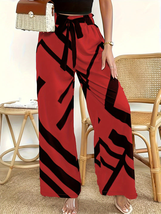 Damen Weite Palazzo-Hose mit modernem Grafikdruck und elastischem Bund EB