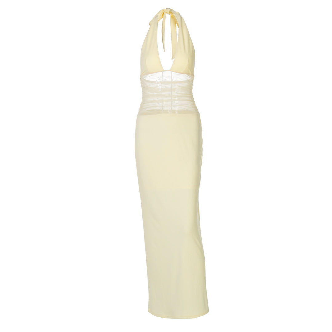 Damen Elegantes langes Kleid mit hochwertiger Drapierung und raffiniertem Halterneck EB