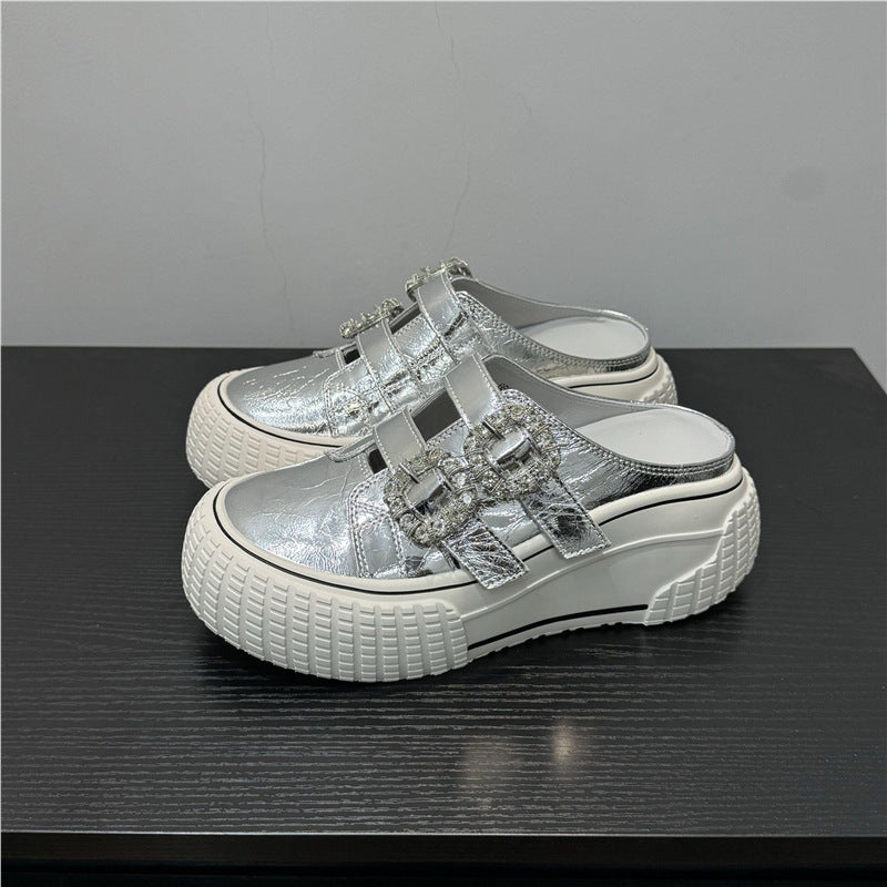 Damen modische Clutch-Sneaker mit dekorativen Strassschnallen EB