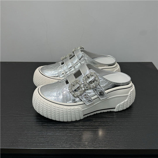 Damen modische Clutch-Sneaker mit dekorativen Strassschnallen EB