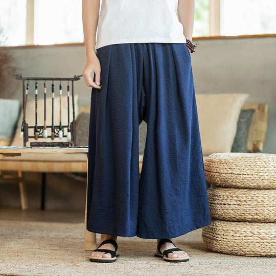 Herren Weit geschnittene Baumwollhose mit elastischem Bund und seitlichen Taschen EB