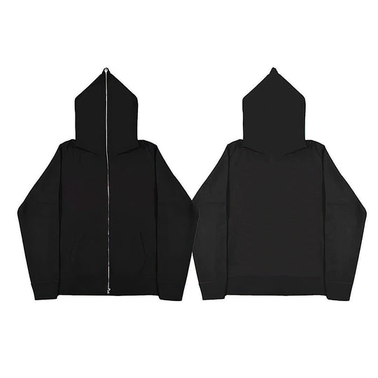 Unisex Zip-Hoodie mit durchgehendem Reißverschluss bis in spitze Kapuze, Kängurutasche und gerippten Bündchen EB