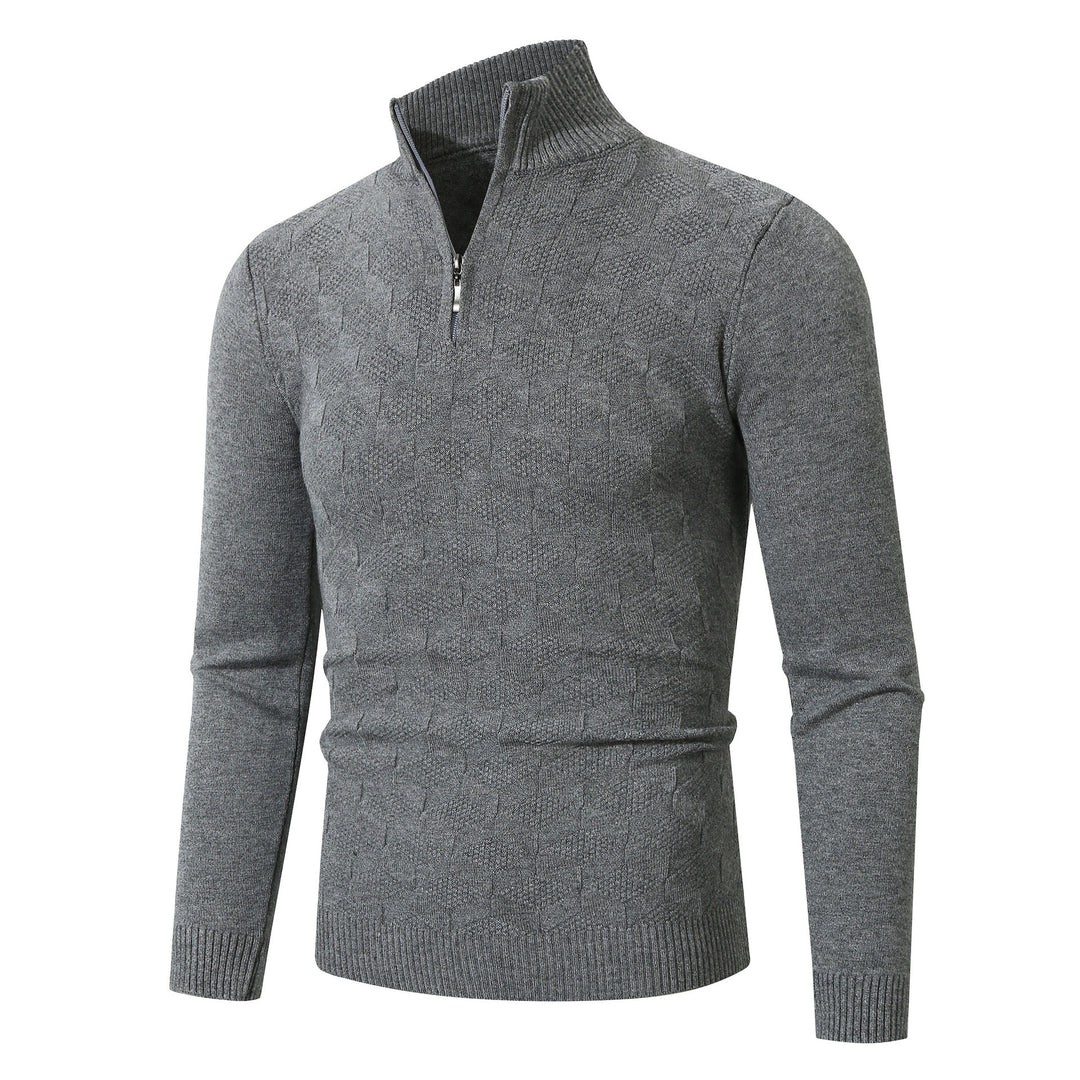 Herren lässiger Strickpullover mit halbem Reißverschluss und strukturiertem Muster EB