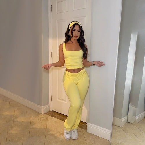 Damen Sportliches Crop-Top und legere Flared Pants Set EB