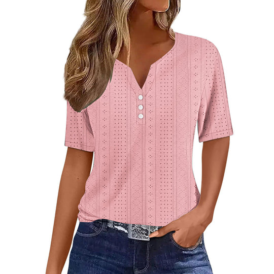 Damen Komfortables Kurzarmshirt mit Knopfdetails EB