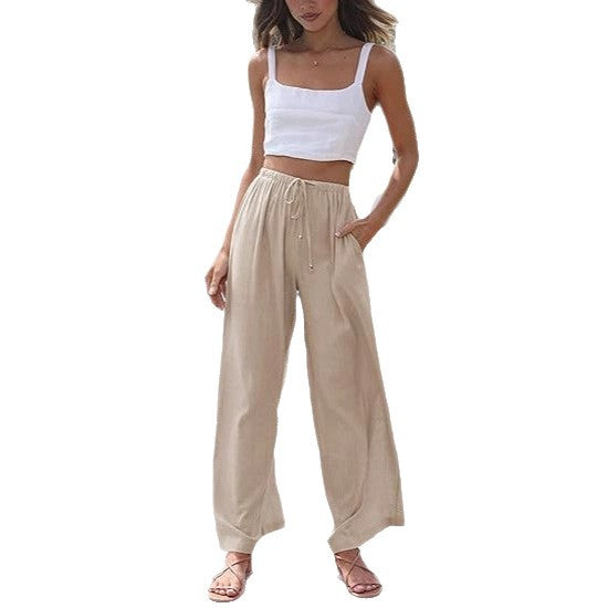 Damen Weitgeschnittene Sommerhose mit elastischem Bund und praktischen Taschen EB