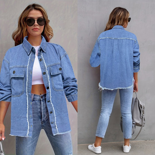 Damen Jeansjacke mit lässigem Schnitt und großen Taschen EB