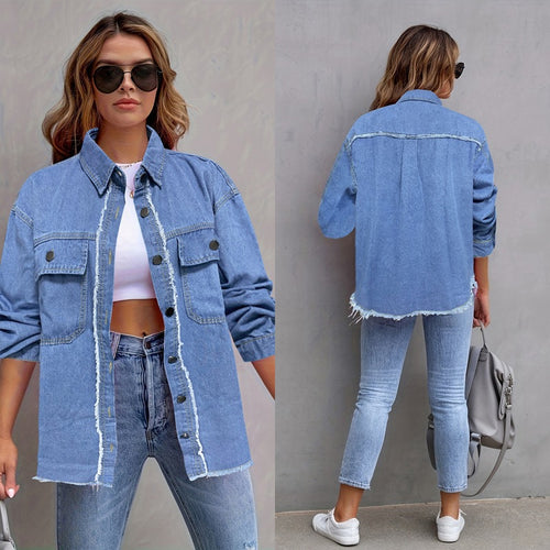 Damen Jeansjacke mit lässigem Schnitt und großen Taschen EB