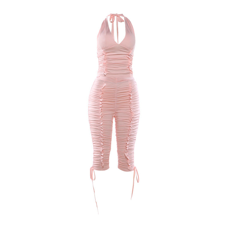 Damen Jumpsuit mit raffinierten Raffungselementen und stilvollen Bindebändern EB