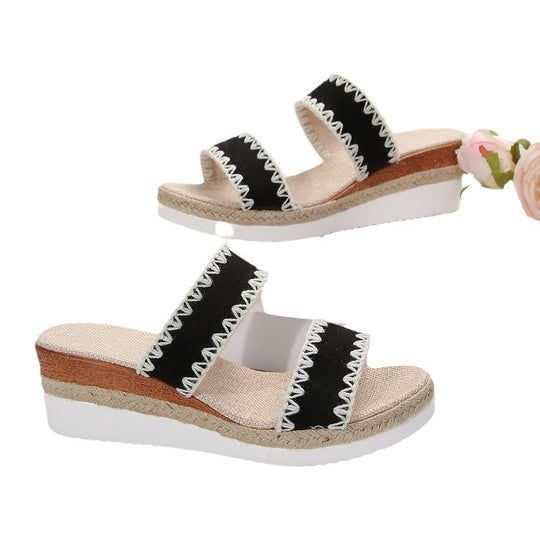 Damen modische Wedgesandalen mit exquisiten Ziernähten EB