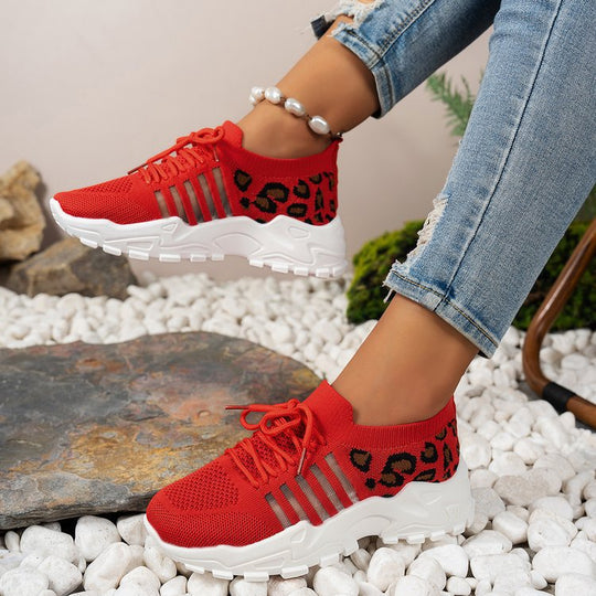 Damen Sportliche Sneakers mit atmungsaktiver Netzstruktur und modischem Leopardenmotiv EB