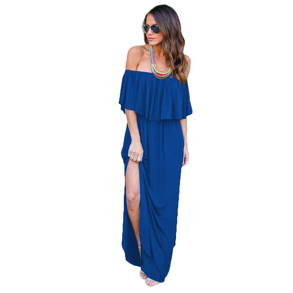 Damen Maxikleid mit schulterfreiem Design und Rüschendetail EB